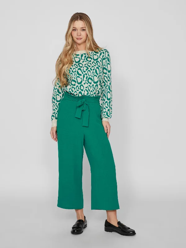 Lightweight linen pants for beach vacation style -RASHA WIDE LEG 7/8 CULOTTE (GREEN)