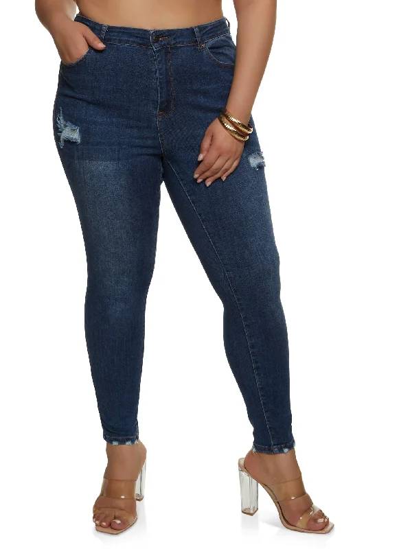 Business Jeans for Dressy -Plus Size WAX Distressed High Rise Skinny Jeans