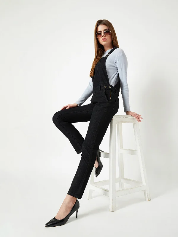 High-end Jeans for Exclusivity -Women's Black High Rise Clean Look Regular Stretchable Skinny Denim Dungaree