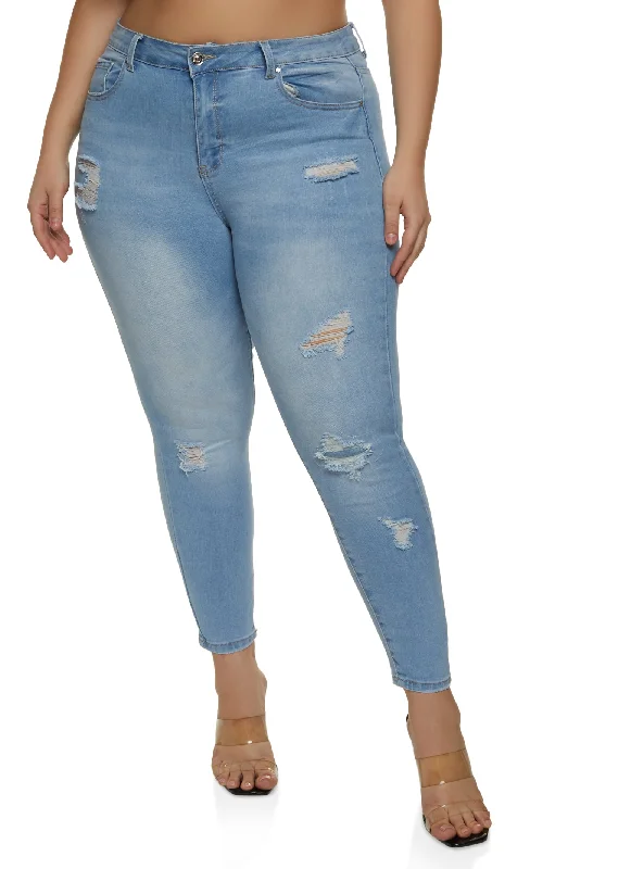 Ripped Jeans for Trendy Look -Plus Size WAX Distressed Cropped Jeans