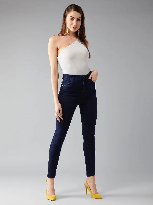 Holiday Jeans for Festive -CHASEstretch™ Women's Navy Blue Skinny Fit High Rise Denim Jeans