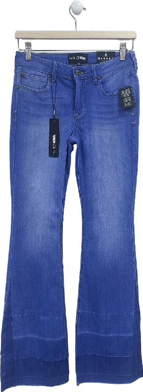 Vintage faded straight jeans for nostalgic flair -Fashion Nova Blue Janis Super Soft Low Rise Flare Jeans UK S