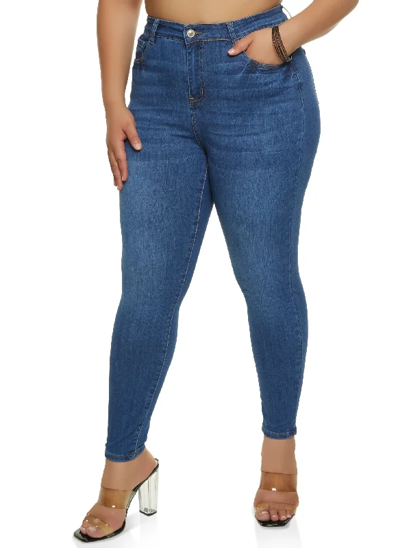 Gym Jeans for Workout -Plus Size WAX High Waist Whiskered Skinny Jeans