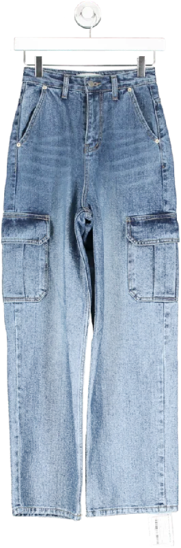 High-quality straight jeans with double-stitched seams -Pixie Market Blue Suna Cargo Pocket Jeans W24