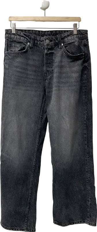 Dark denim straight jeans for evening outings -H&M Grey Baggy Wide Low Jeans UK 10