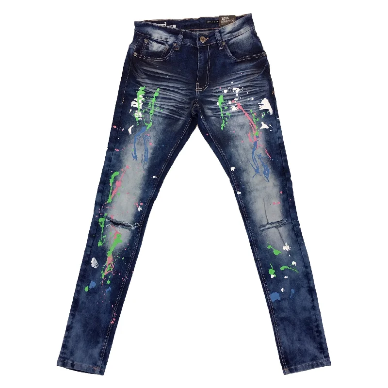 Weekend Jeans for Lazy -Copper Rivet Painted Ripped Jean (Medium Blue)