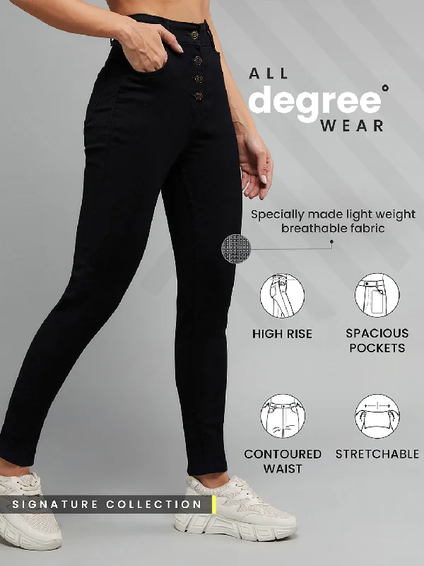 Dark Wash Jeans for Elegance -Women's Black Skinny Fit High Rise Clean Look Regular Length Stretchable Denim Jeans