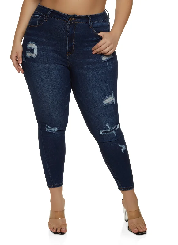 Bootcut Jeans for Flattering -Plus Size WAX Distressed Cropped Jeans