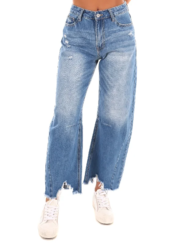 Faded straight jeans for laid-back weekend style -Urban Rebel High Rise Distressed Barrel Jeans