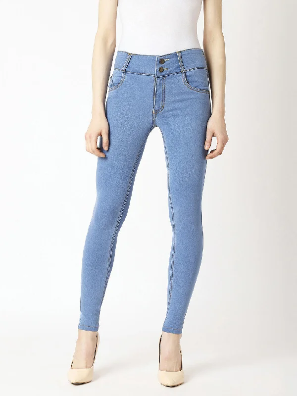 Cropped Jeans for Summer Look -Women's Blue Skinny High Rise Clean Look Broad Waist Band Regular Length Denim Jeans