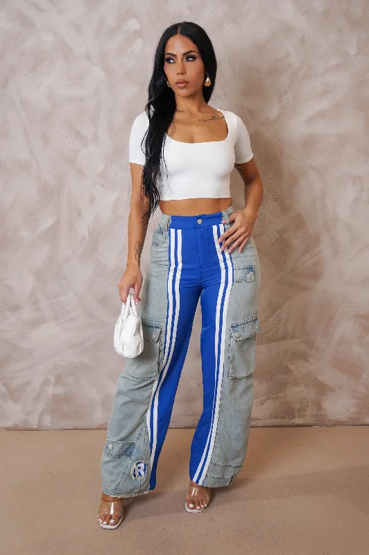 Trendy high-waisted straight jeans for women’s wear -Don't Call Me Jeans - Blue Denim