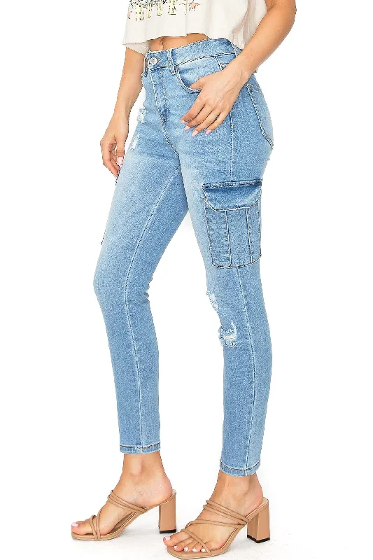 Embroidered Jeans for Detail -Cargo Fiber Skinny Jeans