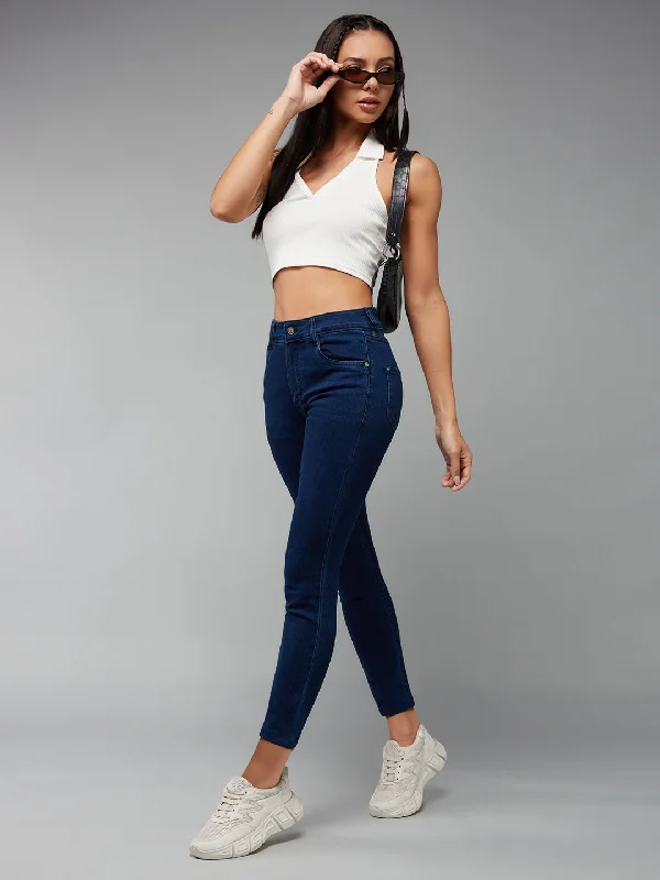 White Jeans for Fresh Look -CHASEstretch™ Women's Navy Blue Skinny Fit Mid Rise Cropped Length Denim Jeans