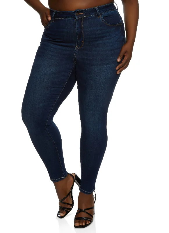 Blue Jeans for Everyday Wear -Plus Size WAX Push Up High Rise Skinny Jeans