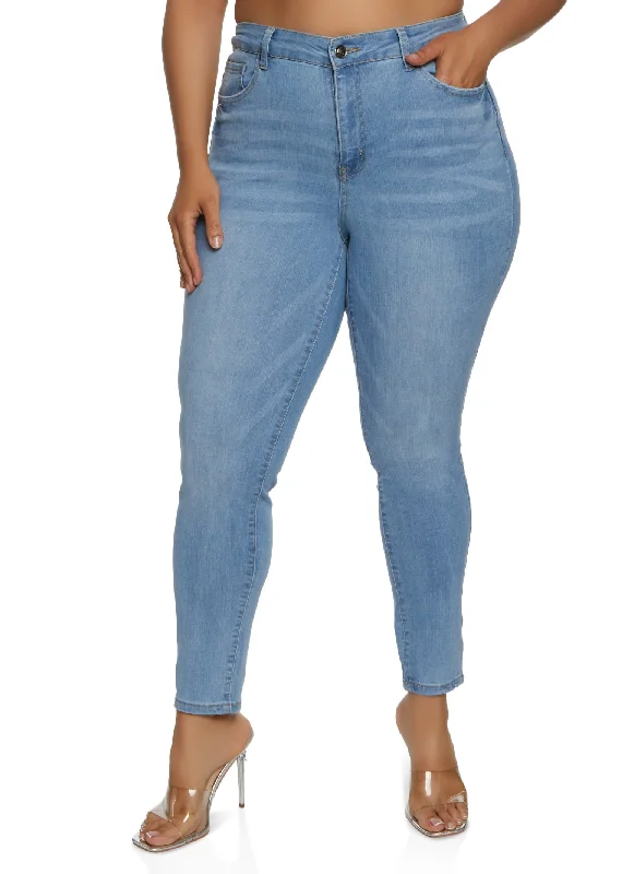 Club Jeans for Social -Plus Size WAX Basic Whiskered Skinny Jeans