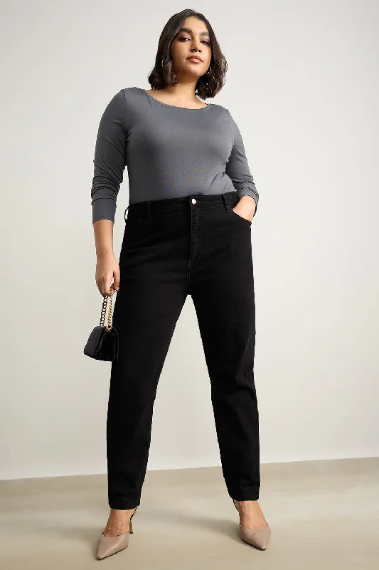 Dark Wash Jeans for Elegance -Curve Jet Black Skinny Jeans