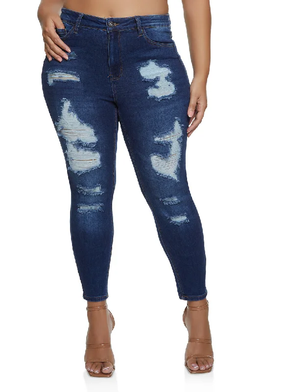 Colored Jeans for Variety -Plus Size WAX Distressed Skinny Leg Jeans