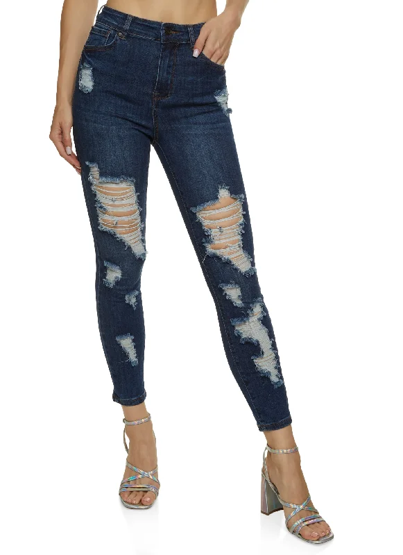 Boyfriend Jeans for Relaxed -WAX Distressed Stretch Skinny Jeans