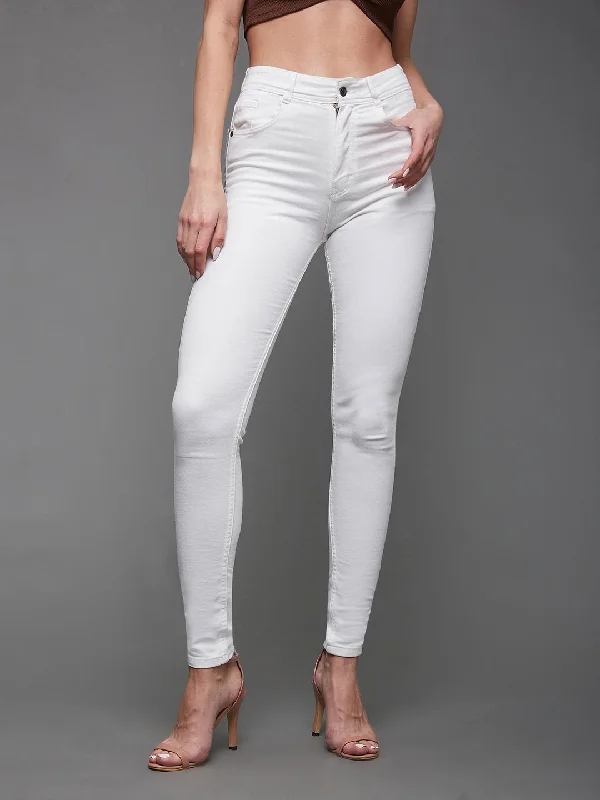 Father's Day Jeans for Present -Women's White Skinny High Rise Clean Look Bleached Regular Length Stretchable Denim Jeans