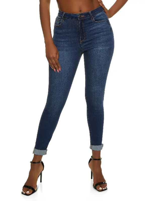 High Waisted Jeans for Shape -WAX Whiskered Rolled Cuff Skinny Jeans