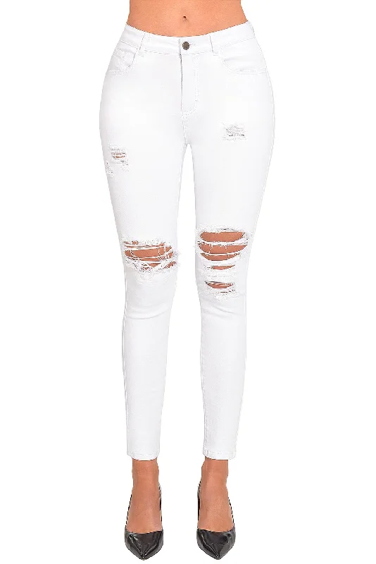 Holiday Jeans for Festive -Women's Essentials Ripped Mid Rise Destroyed Skinny Jeans