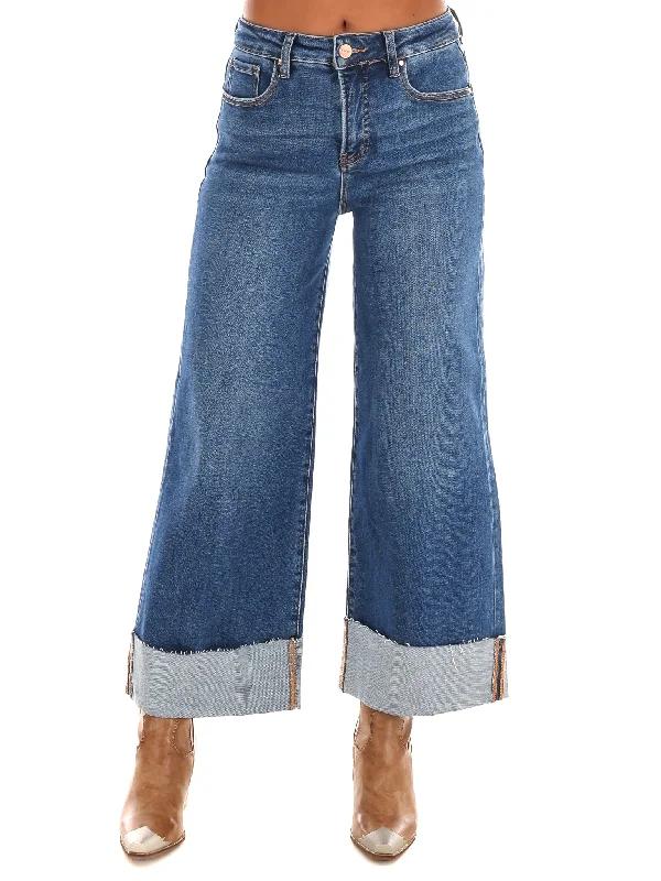 Slim-fit straight jeans for modern sleek looks -Uptown Fit High Rise Wide Leg Cuffed Jeans