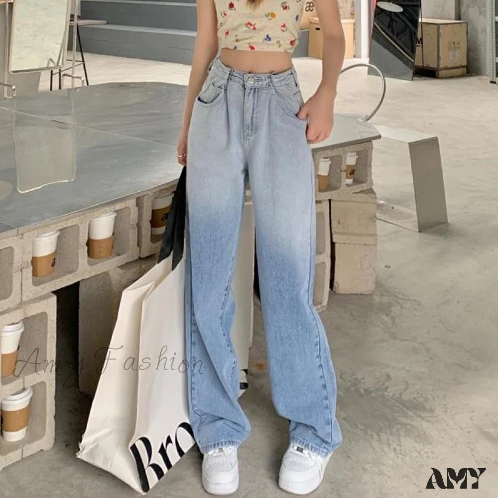 Comfortable stretch pants for casual daily wear -Amy Fashion - High Waisted Casual Streetwear Gradient Jeans