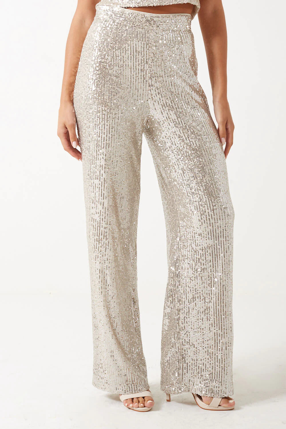 Classic straight-leg pants for versatile daily wear -BELLE SEQUIN TROUSERS (CHAMPAGNE)