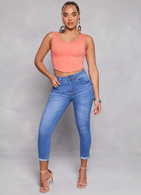 Tapered Jeans for Modern -WAX High Waist Rolled Cuff Denim Jeans