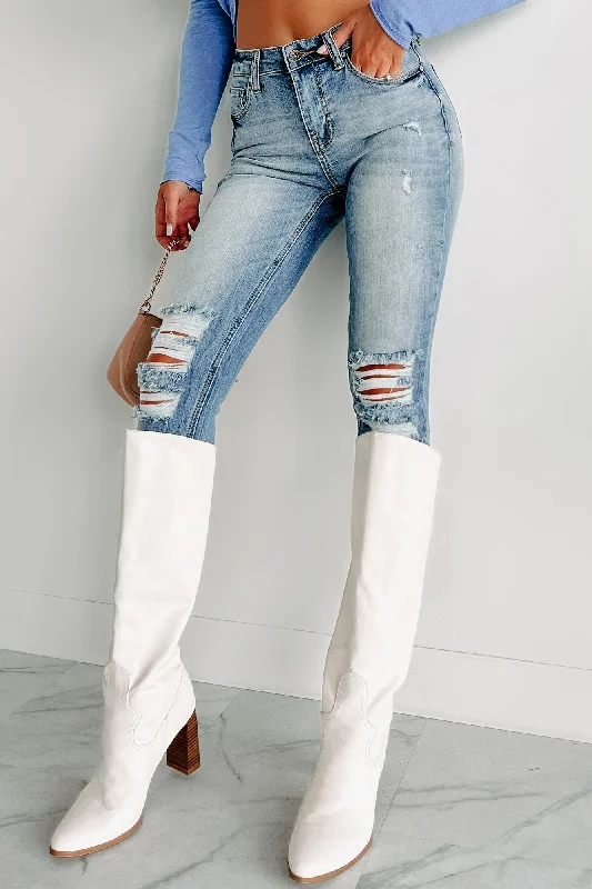 Wide Leg Jeans for Comfort -Just Like Magic Mid-Rise Distressed Skinny Jeans (Medium)