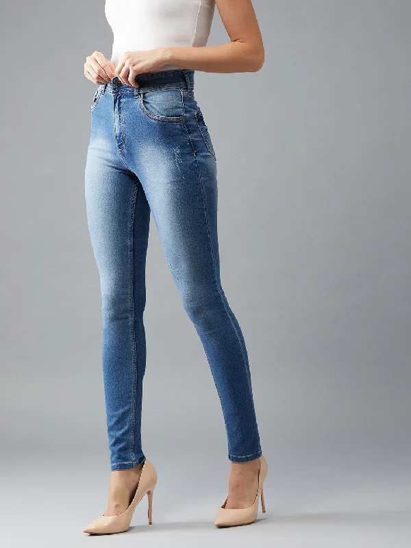 Affordable Jeans for Budget -Women's Blue Skinny Fit High Rise Regular Length Denim Stretchable Jeans