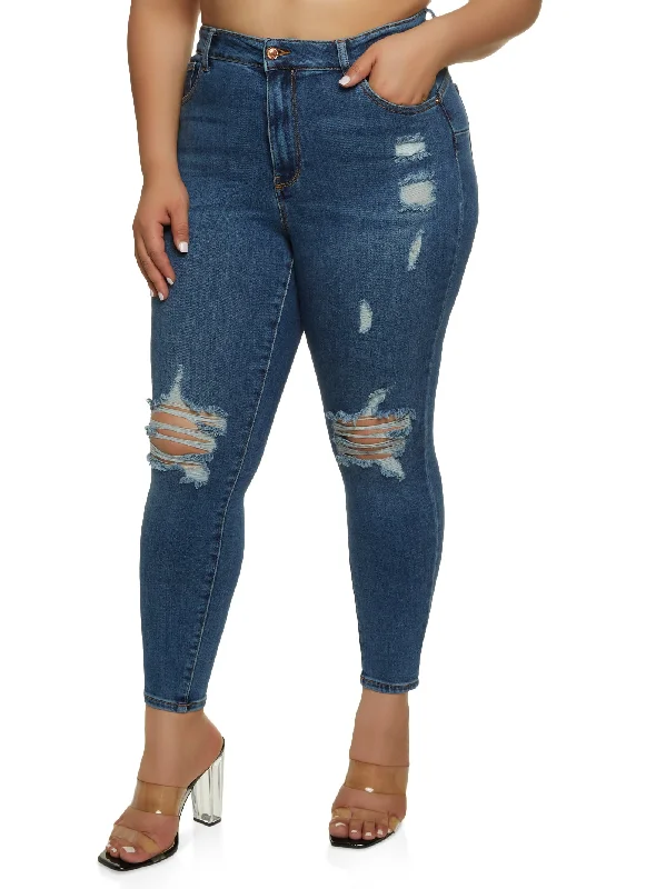 Sustainable Jeans for Eco -Plus Size WAX Distressed High Waisted Skinny Jeans