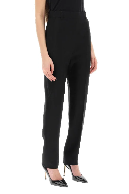 Warm flannel pants for chilly morning lounging -high-waisted cigarette trousers