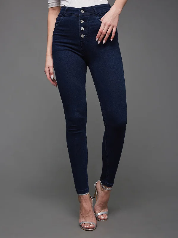 Valentine's Day Jeans for Romantic -Women's Navy Blue Skinny Fit High Rise Regular Length Clean Look Stretchable Denim Jeans