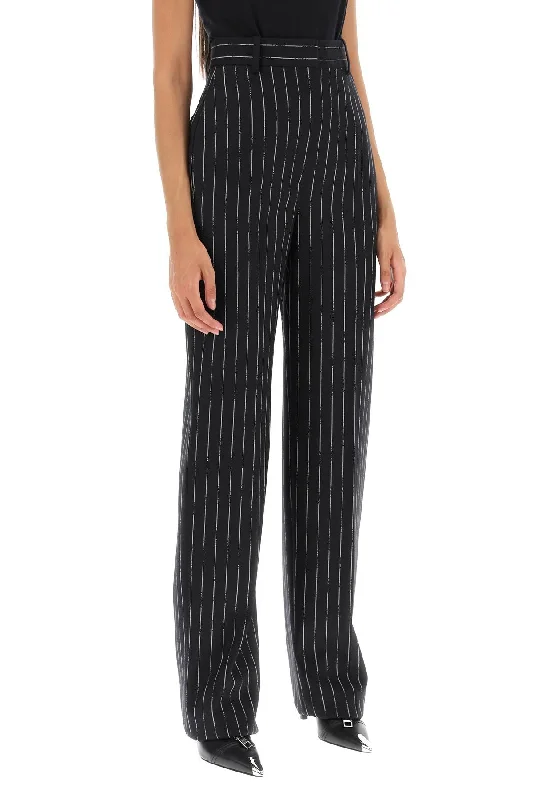 Classic straight-leg pants for versatile daily wear -broken pinstripe trousers