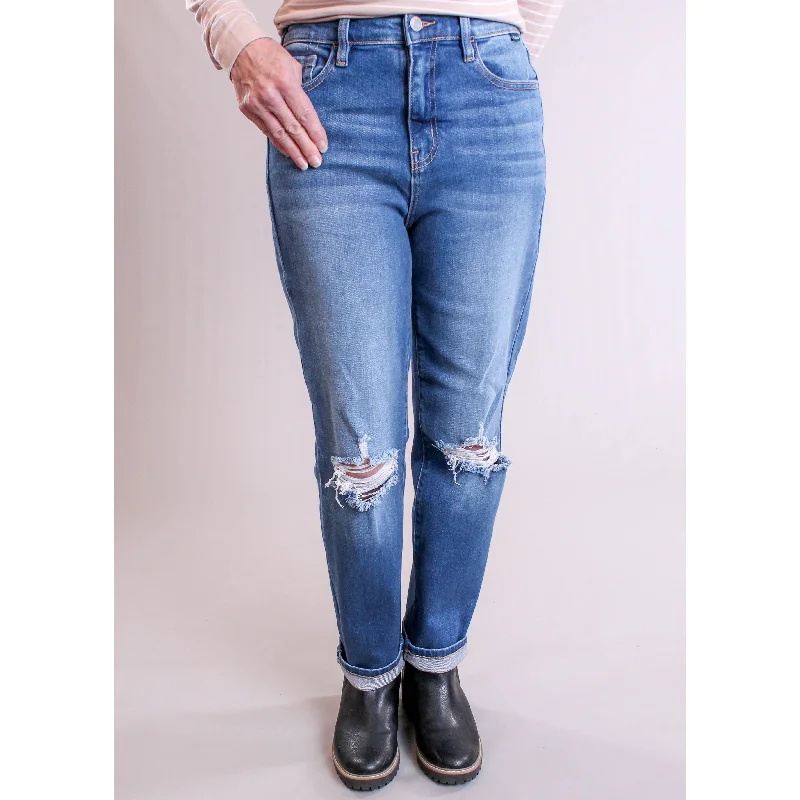 Durable straight jeans for long-lasting daily use -Cello High Rise Straight Leg Distressed Jeans