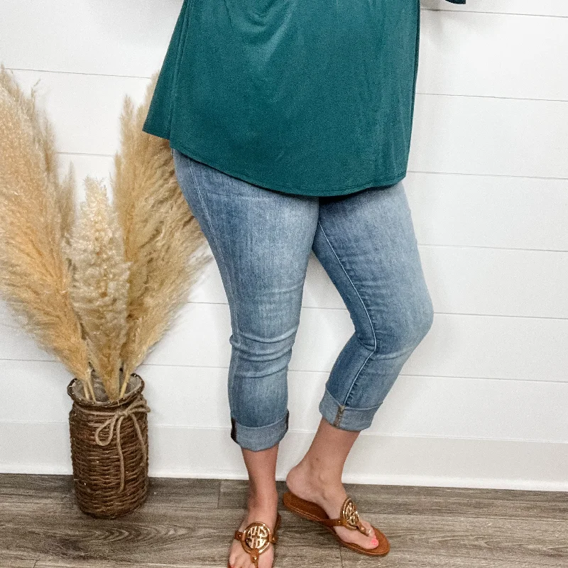 Light wash straight jeans for summer trends -Judy Blue "Funny Business" Capris