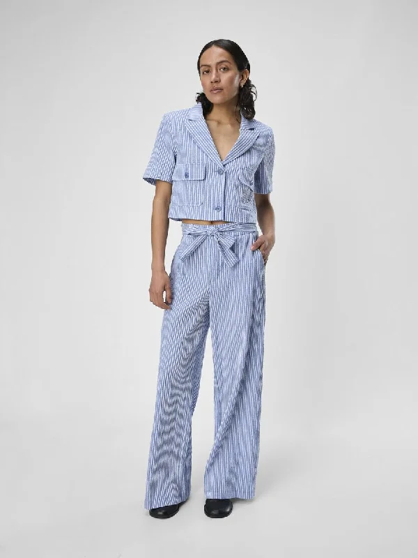 Tapered ankle pants for sleek modern silhouettes -Maya High Waisted Pants (Palace Blue/White)