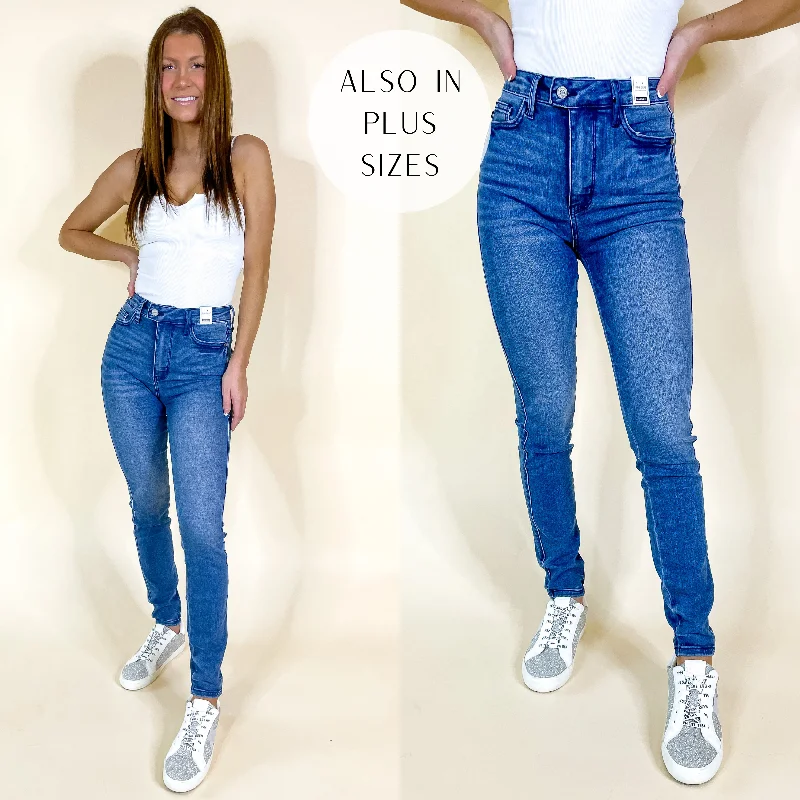 Party Jeans for Night Out -Last Chance Size 0, 1 | Judy Blue | Faithful Friend Control Top Skinny Jeans in Cool Medium Wash