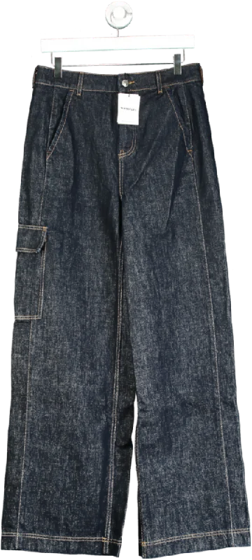 Organic faded straight jeans for sustainable fashion -Whistles Blue Dark Denim Wide Leg Cargo Jean W28