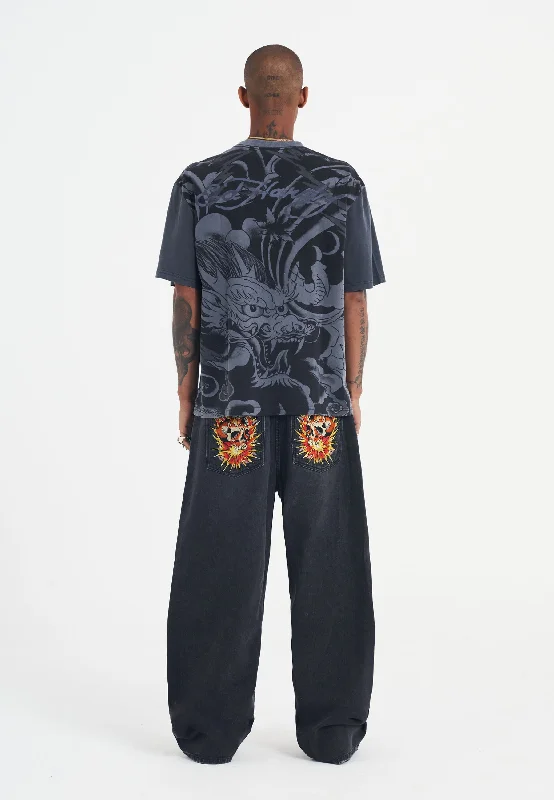 Soft pajama pants for ultimate bedtime comfort -Mens Exploding Skull Xxtra Denim Trousers Jeans - Black