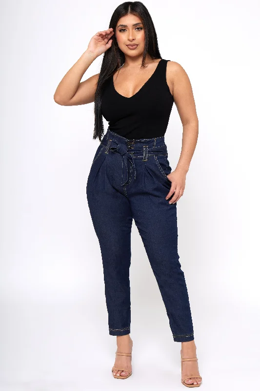 Stretch twill pants for flexible office comfort -I Got it From My Mama - Paper Bag Waist Jeans