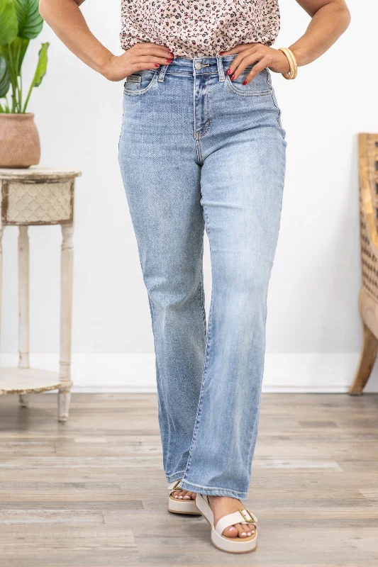 Affordable stretch straight jeans for daily essentials -Judy Blue Light Wash Straight Leg Jeans