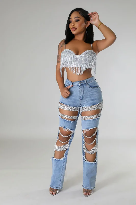 Retro straight jeans with wide belt loops -Feel My Love Jeans