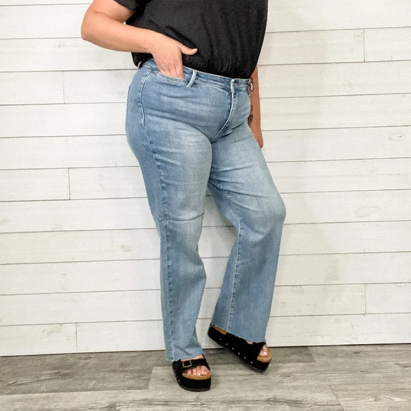 Bold straight jeans with unique hem details -Judy Blue "Hi New Friend" Wide Leg Trouser