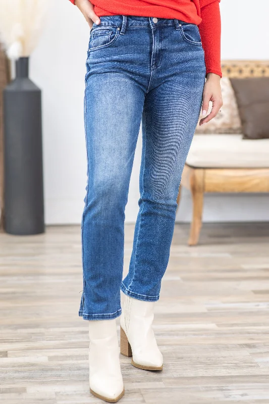 Trendy straight jeans with rolled cuff style -Risen Mid Rise Crop Straight Slim Jeans