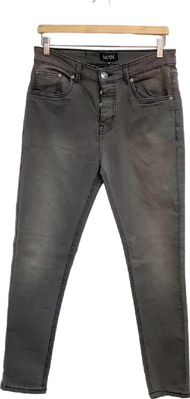 High-rise straight jeans for retro silhouette charm -Boohoo Man Grey Skinny Jeans W34