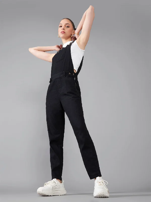 Denim Jeans for Durability -Women's Black High Rise Clean Look Regular Stretchable Skinny Denim Dungaree