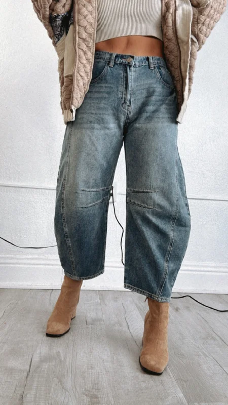 Stylish straight jeans for urban city looks -Mid Rise Barrel Jeans