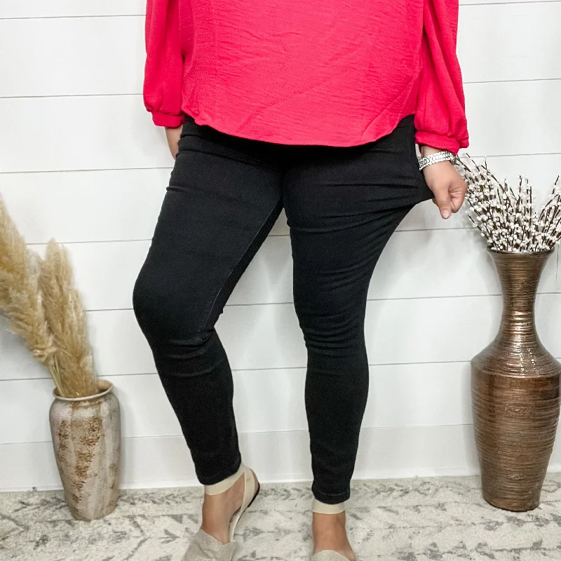 Dark wash straight jeans for sharp appearances -Judy Blue "Freaky Friday" Black Pull On Jeggings